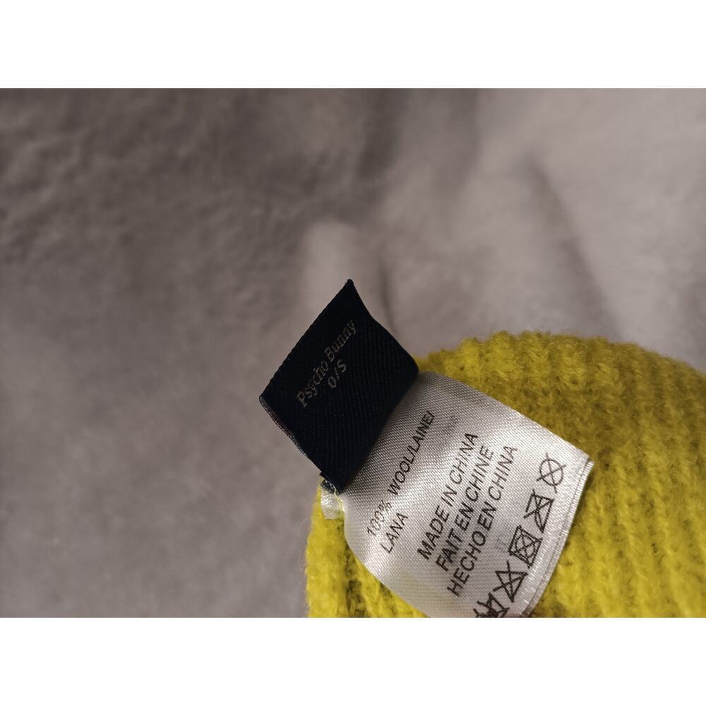 Psycho Bunny Wool Knit Beanie Lime Unisex One Size 100% Wool Logo Hat - Picture 6 of 6